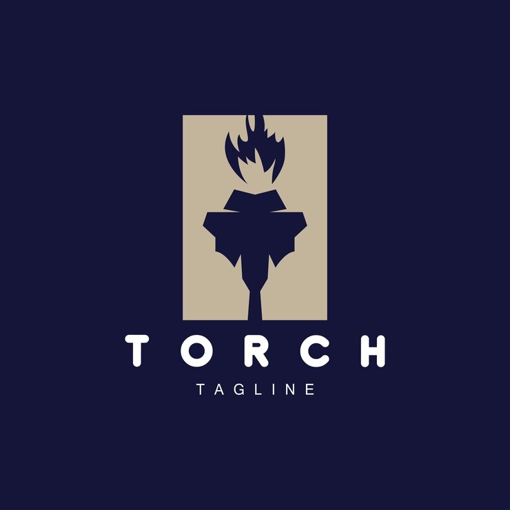 Vector antorcha logo fuego diseño carta logo producto marca icono