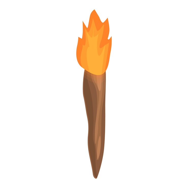La antorcha de madera en llamas está haciendo luz en la oscuridad
