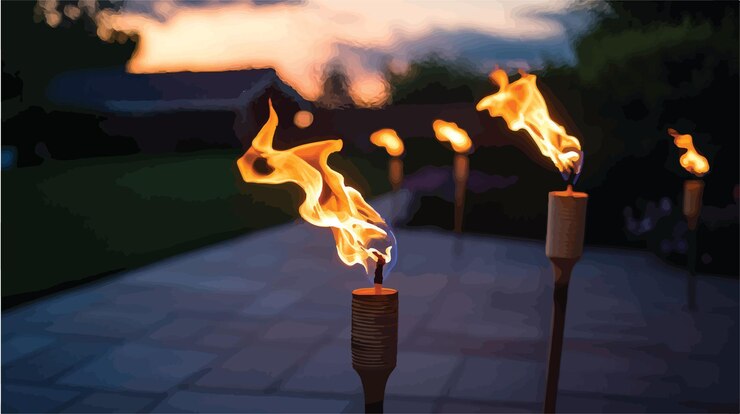 Vector las antorchas tiki brillantes que iluminan la noche