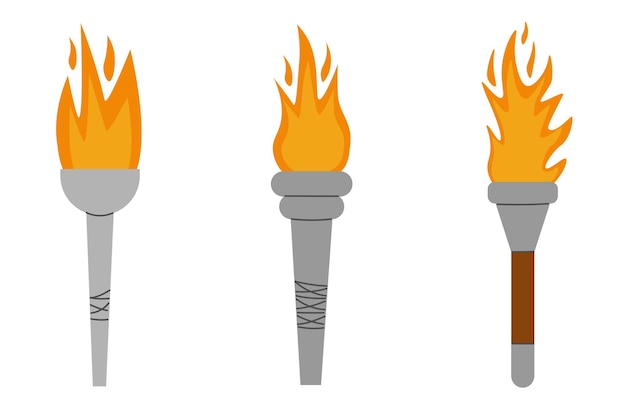 Antorchas vectoriales con fuego ardiente Elementos de dibujos animados antorcha en llamas Ilustración vectorial cortadora de antorchas
