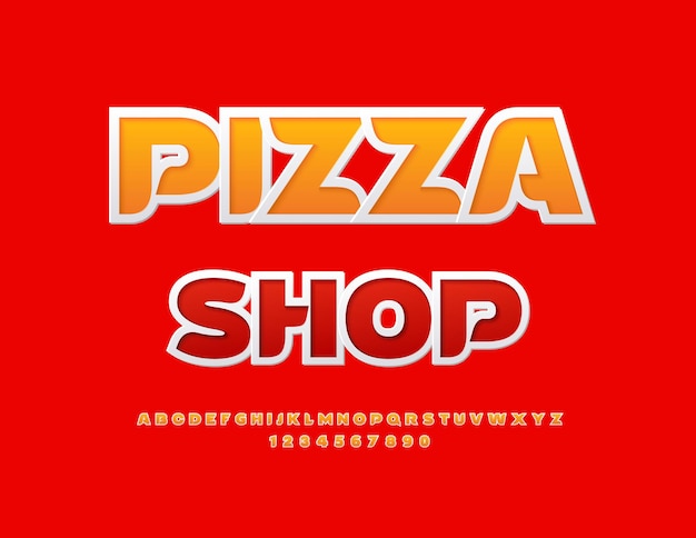 Anuncio artístico vectorial Estilo de pegatinas de la tienda de pizza Letras del alfabeto creativas únicas