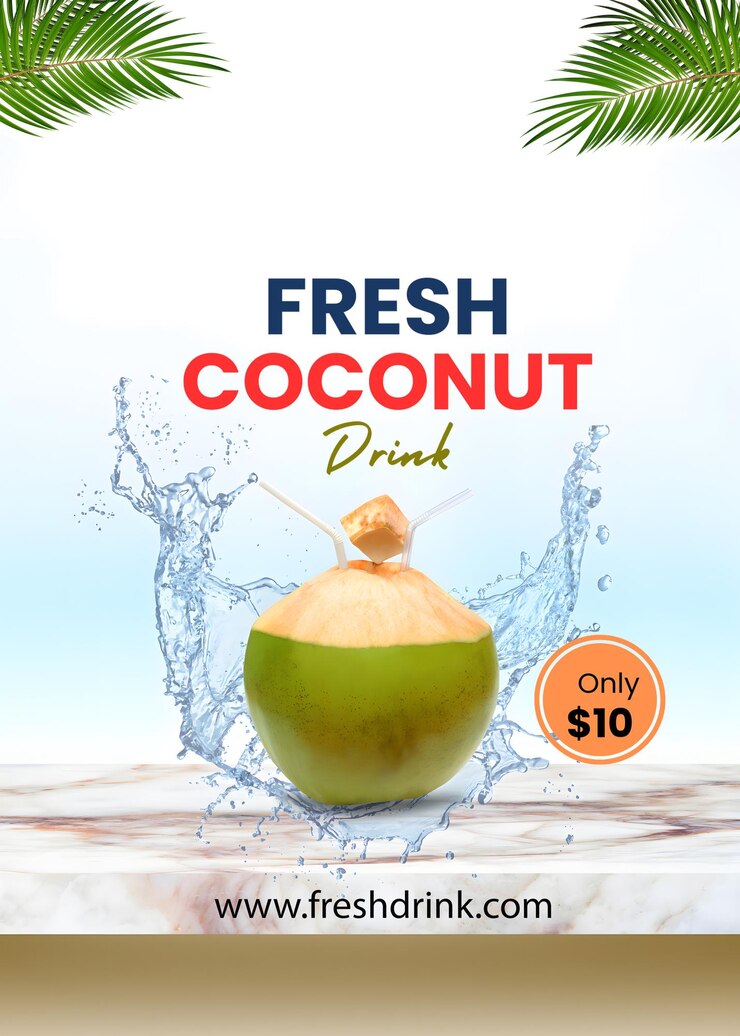 Vector anuncio de una bebida de coco fresco