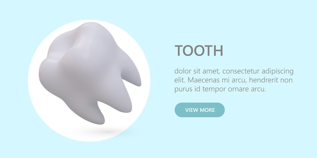 Anuncio de clínica dental Texto de diente realista botón ver más