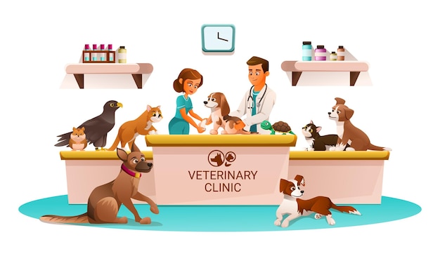 Anuncio de dibujos animados de clínica veterinaria