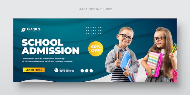 un anuncio escolar de suministros escolares se muestra en un fondo azul