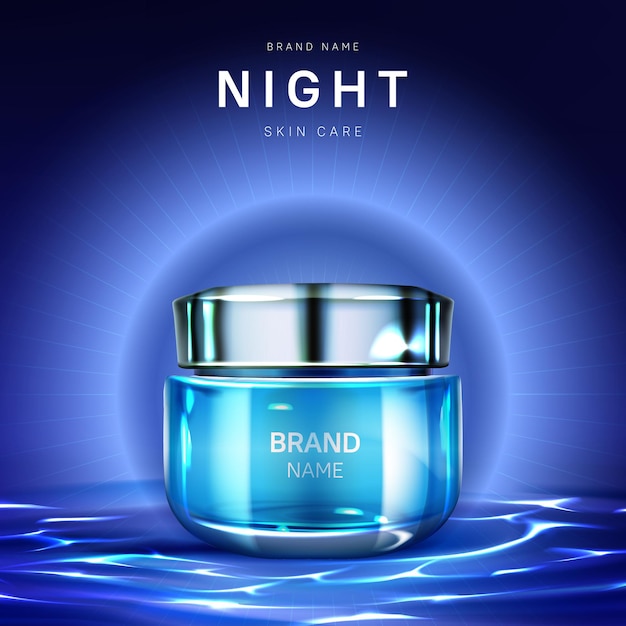 Anuncio de un frasco de crema para el cuidado nocturno de la piel