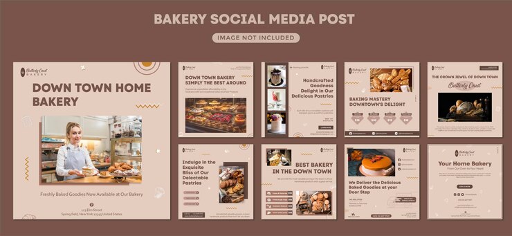 Anuncio de panadería y diseño de publicaciones en redes sociales