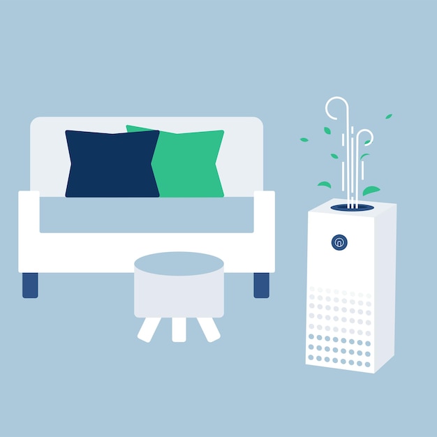 Vector anuncio de purificador de aire para el hogar manténgase a salvo del virus