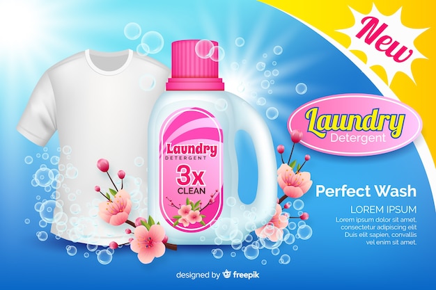 Vector anuncio realista de detergente de lavandería