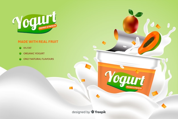 Anuncio realista yogur de papaya natural