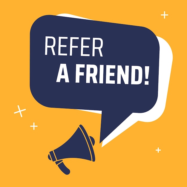 ¡Anuncio para recomendar a un amigo! diseño azul y amarillo