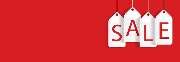 Anuncio de venta con etiquetas colgantes