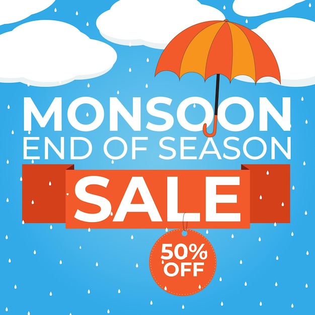 Vector anuncio de venta de monzón fin de temporada banner de venta de monzón