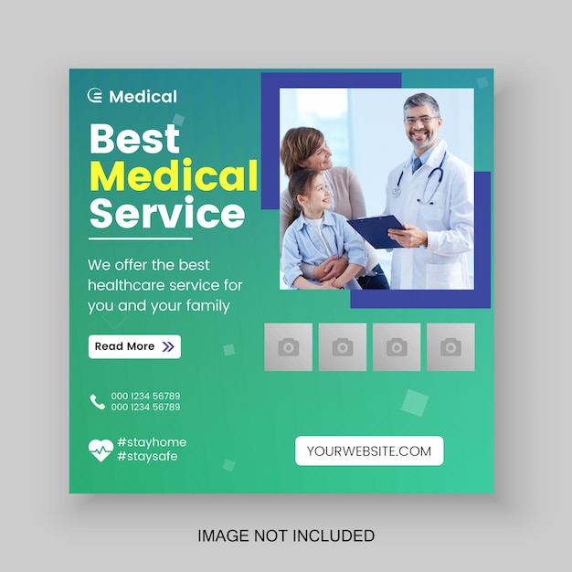 Un anuncio verde y azul de un servicio médico.