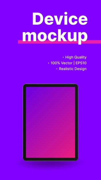 Anuncio vertical Banner Vista frontal de la tableta con pantalla en blanco Maqueta Ilustración de vector de diapositiva de promoción púrpura minimalista