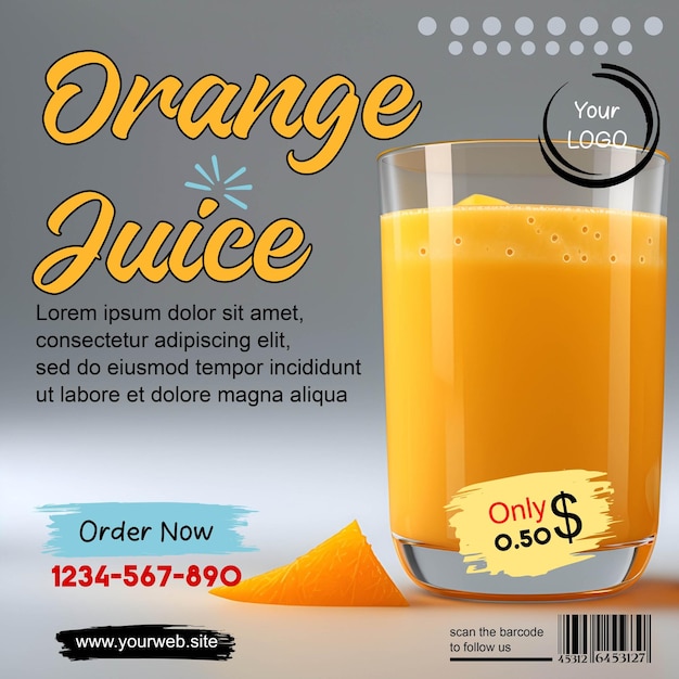 anuncio de volante para jugo de naranja fresco generado por IA