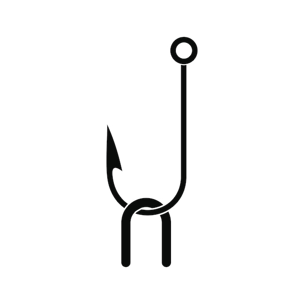 Anzuelo con gusano negro simple icono aislado en blanco