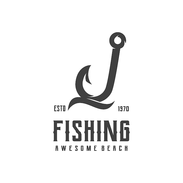 Anzuelo de pesca Logo silueta retro vintage