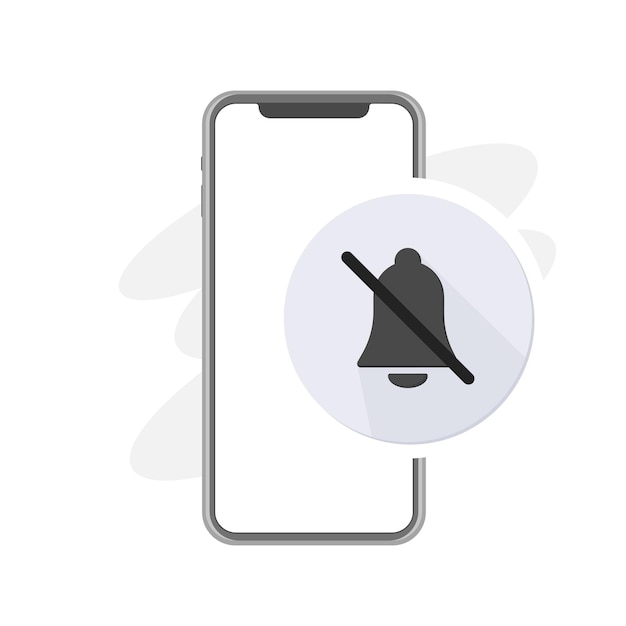 Apague todas las notificaciones o sonidos de timbre icono vectorial símbolo de campana gris en el teléfono inteligente con trazo de cancelación sin señal de alarma de recordatorio