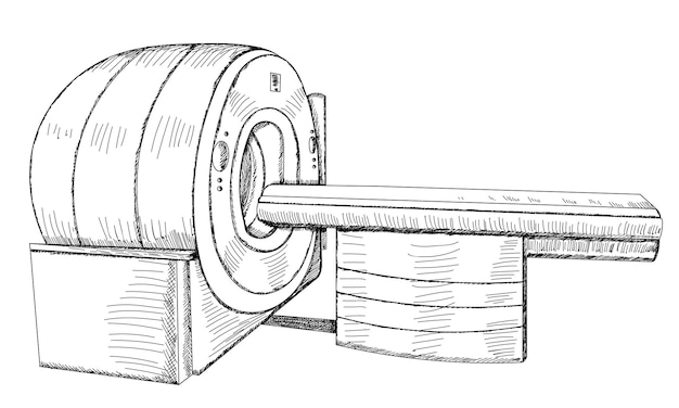 Aparato tomógrafo en dibujo de fondo blanco, vector