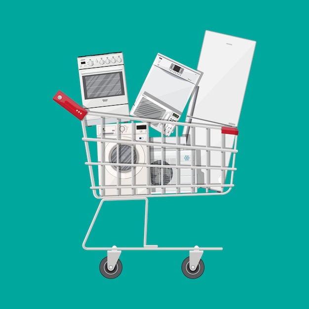 Aparatos domésticos en carrito de compras
