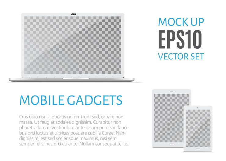 Vector aparatos electrónicos aislados sobre fondo blanco monitor de computadora portátil tableta y teléfono móvil maqueta de vector realista