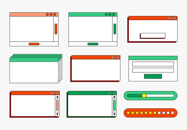 Apariciones de comandos de navegador de colores brillantes y ventanas modales