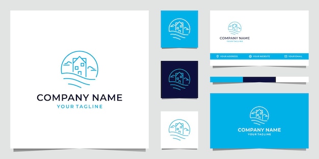 Apartamento de arte lineal y diseño de logotipo Wave