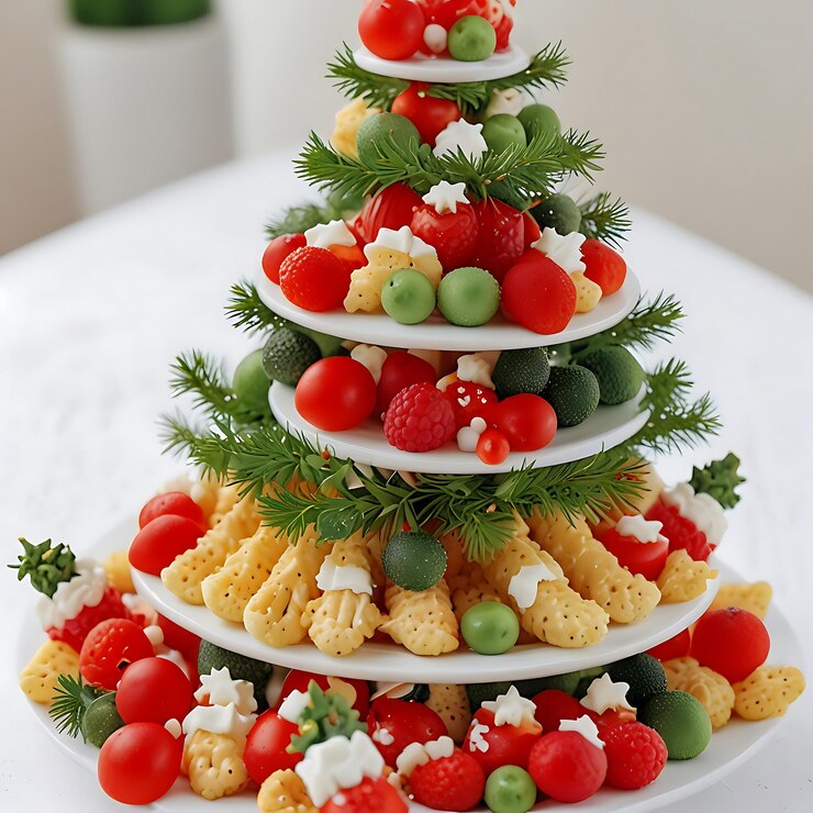 Vector aperitivo de frutas y queso de navidad