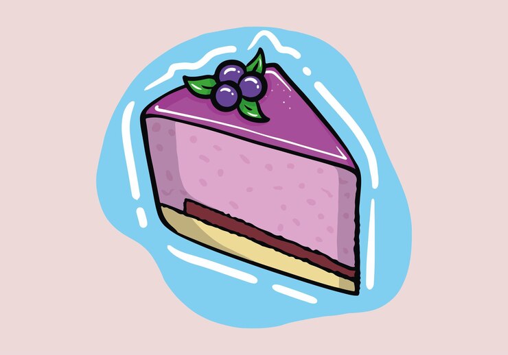 Vector apetitoso pastel de mousse con arándanos. ilustración vectorial moderna en estilo boceto.
