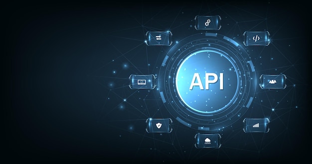 Api de interfaz de programación de aplicaciones sobre fondo azul