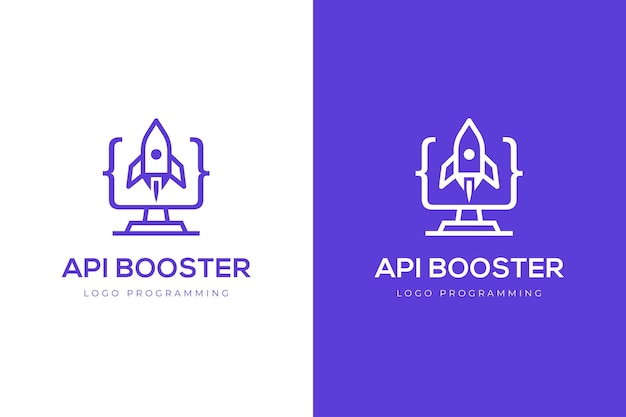 API Rocket Logo Icons Code combined Computer and rocket Launch Symbol for Programming Technology tech startups development teams coding bootcamps or software service companies