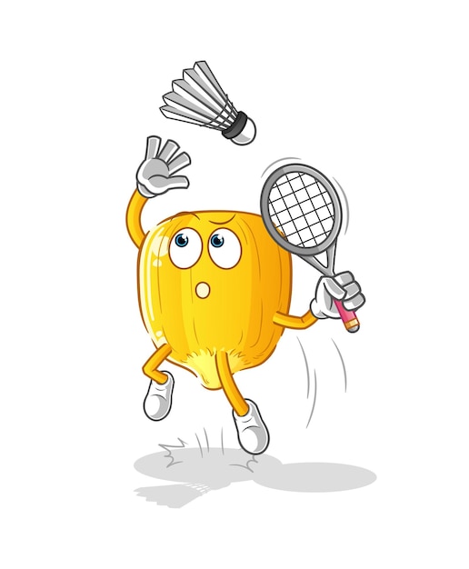 aplastamiento de granos de maíz en dibujos animados de bádminton. vector de mascota de dibujos animados