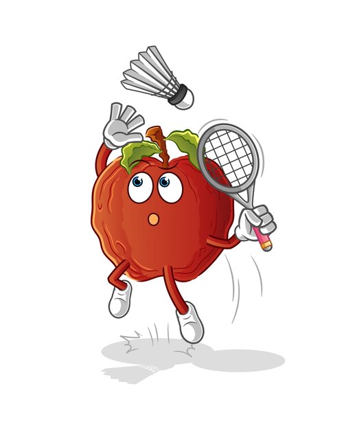 El aplastamiento de la manzana podrida en la caricatura de bádminton. vector de mascota de dibujos animados