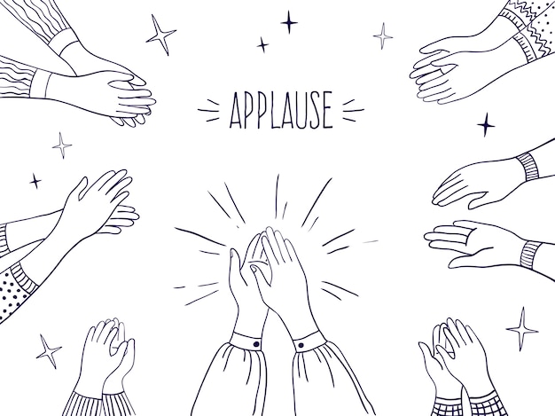 Vector aplausos de garabatos ilustración de manos dibujadas de personas, dibujo de bocetos de aplausos.
