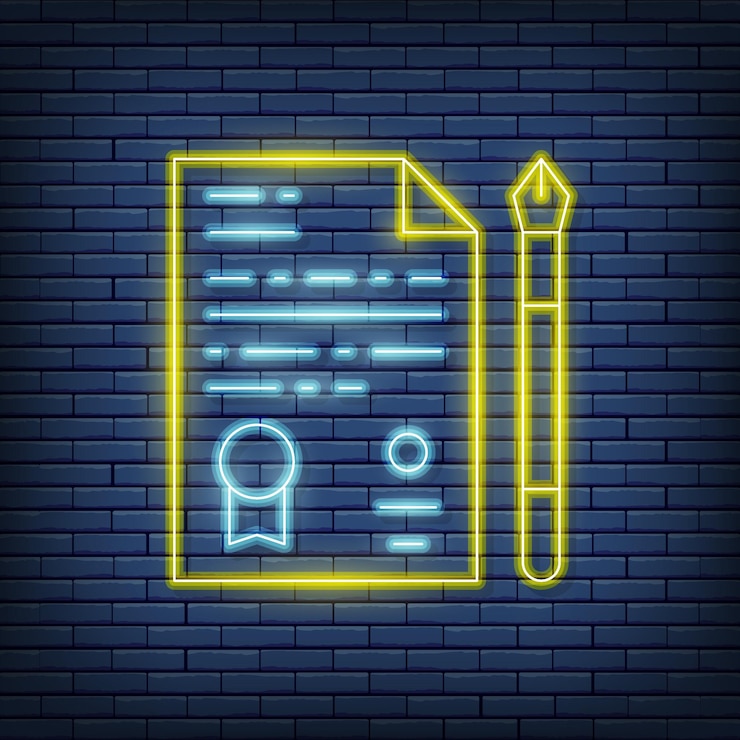 Vector aplicación de acuerdo de documento legal vectorial letrero de neón ilustración vectorial en estilo neón
