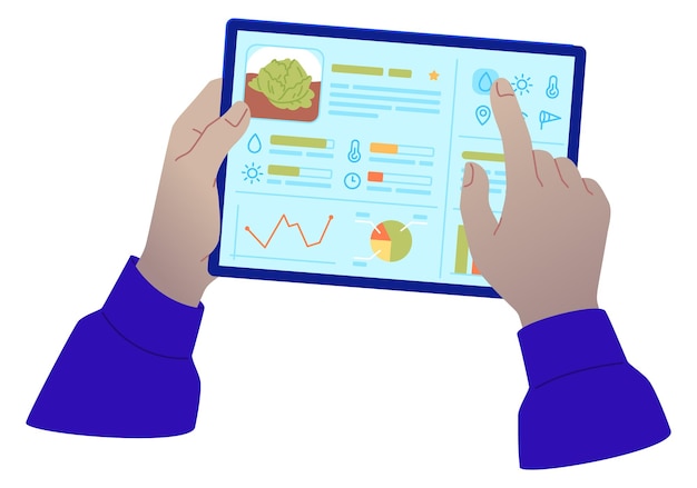 Aplicación agrícola en la pantalla de la tableta Tecnología agrícola digital
