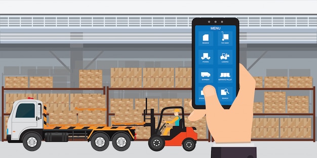 Aplicación de almacenamiento y almacenamiento en un teléfono inteligente con logística.