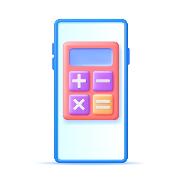 Aplicación de calculadora 3D en la pantalla del teléfono inteligente aislada