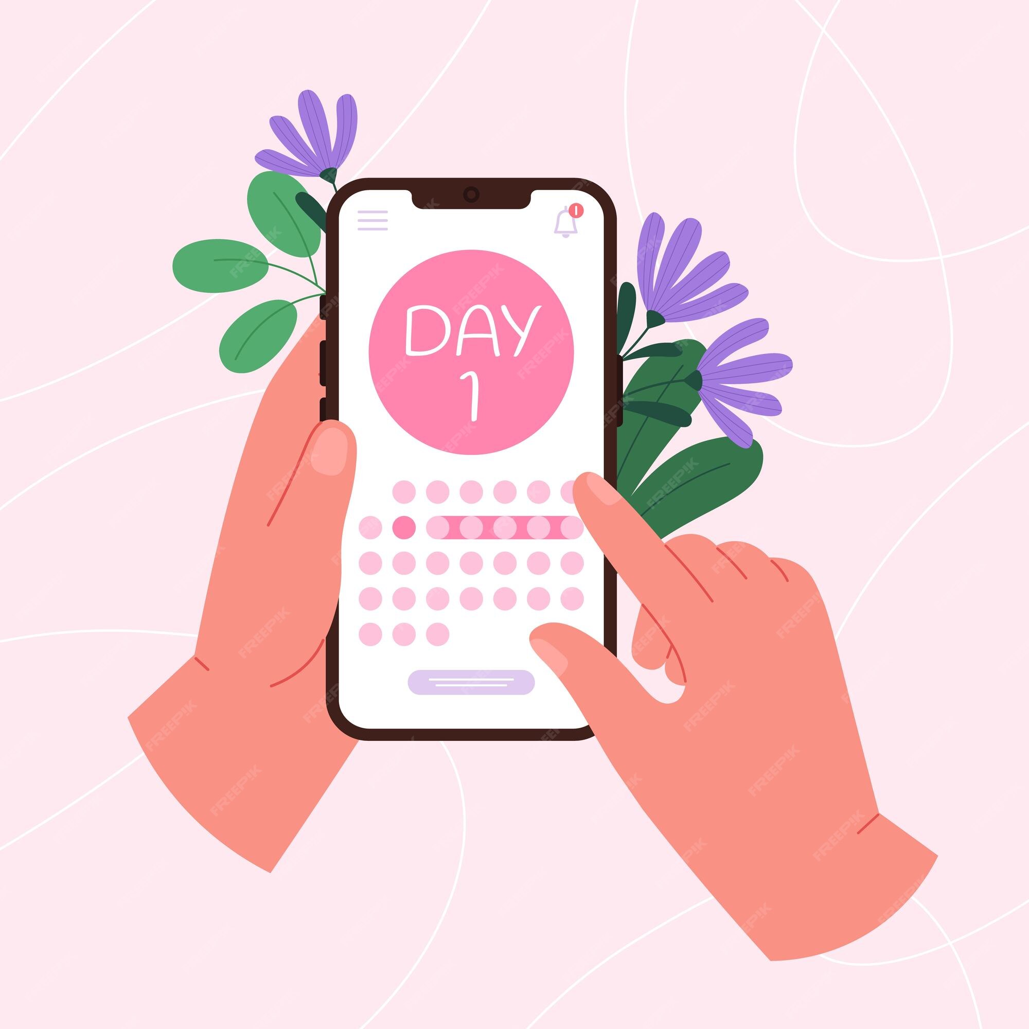 Aplicación de calendario menstrual para niñas en el teléfono inteligente planificación del 