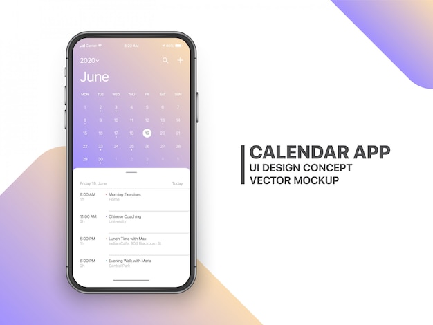 Aplicación de calendario ui ux concept página de junio