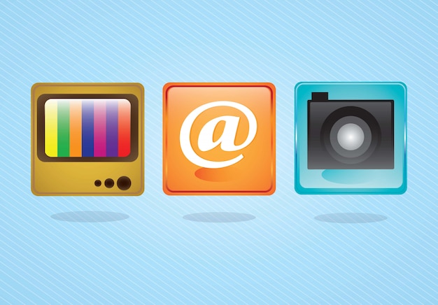 Aplicación de cámara de iconos de correo electrónico y tv sobre fondo azul