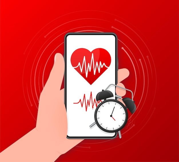 Aplicación de cardio para diseño médico Diseño de banner Vector isométrico Banner web Corazón rojo