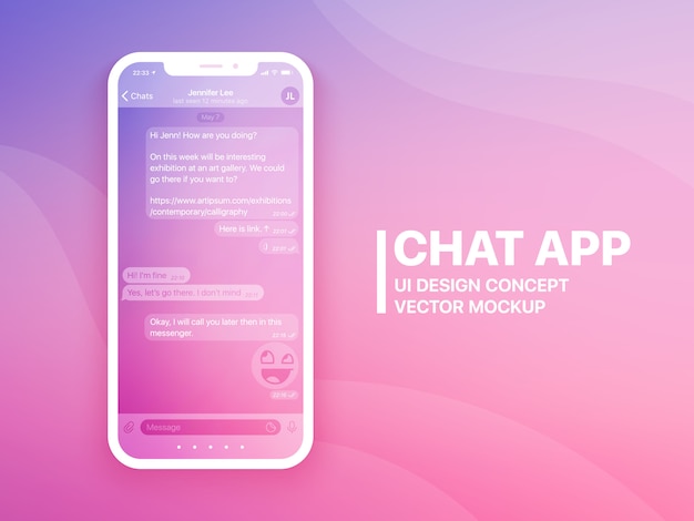 Aplicación de chat móvil ui y ux concept vector mockup