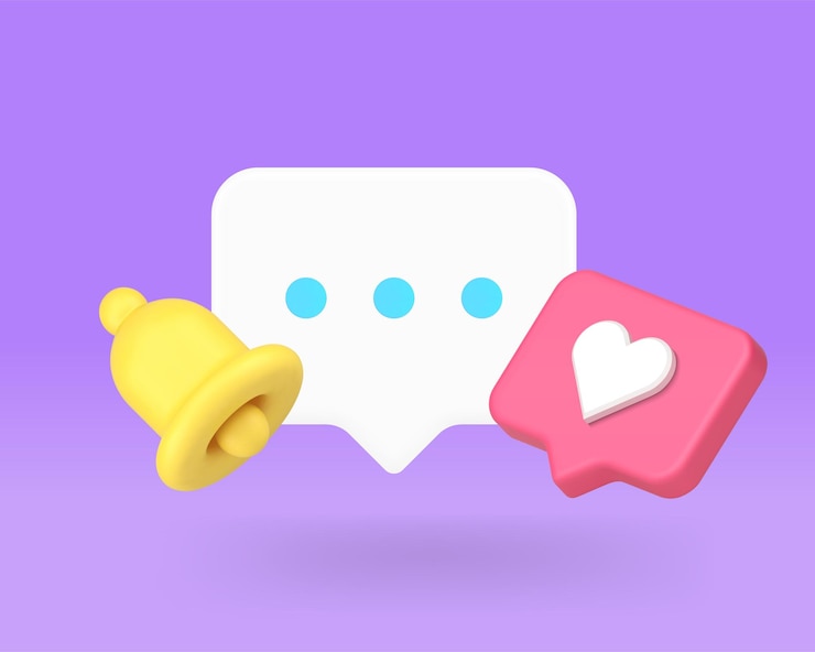 Vector aplicación de citas chat notificación de mensaje entrante con timbre icono 3d vector realista