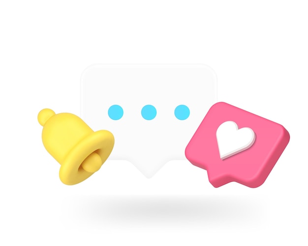 aplicación de citas chat notificación de mensaje entrante con timbre icono 3d vector realista