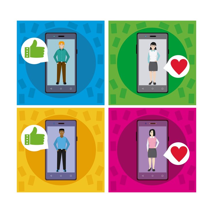 Vector aplicación de citas de hombre y mujer para teléfono inteligente