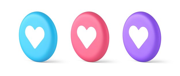Aplicación de citas interfaz móvil botón con corazón red social comunicación icono de círculo 3D