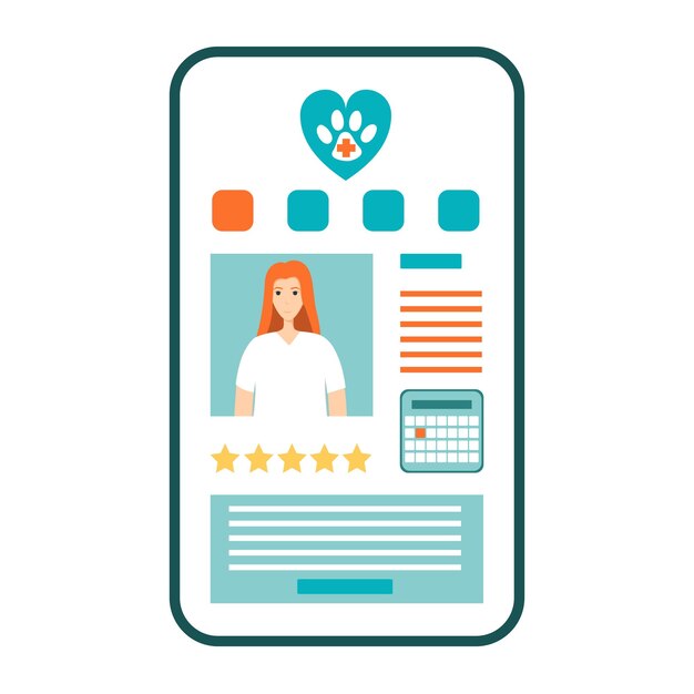 Aplicación de clínica veterinaria en ilustración plana de vector de teléfono