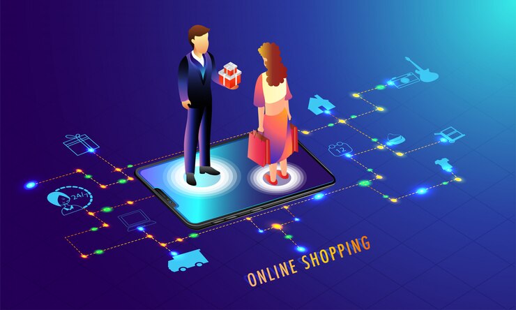 Vector aplicación de compras en línea en el teléfono inteligente.